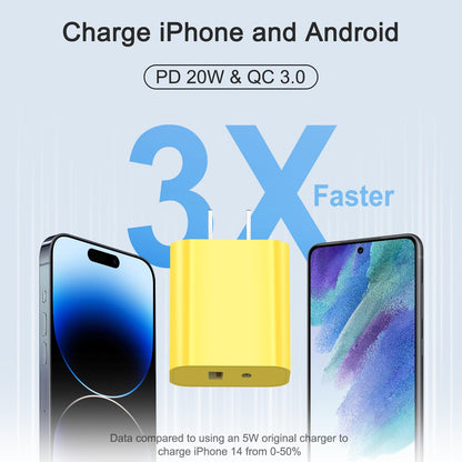 USB C Charger Block Fast Charging Block Type C Charger Multiport Adapter (Yellow / 20W3Pack)