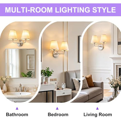 Bathroom Light Fixtures with White Wavy Flared Fabric Shade