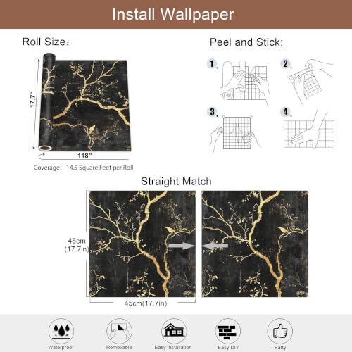Black and Gold Peel and Stick Wallpaper