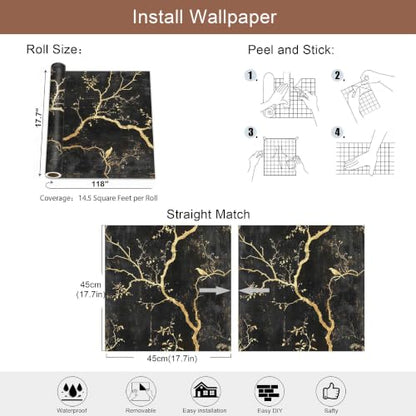 Black and Gold Peel and Stick Wallpaper
