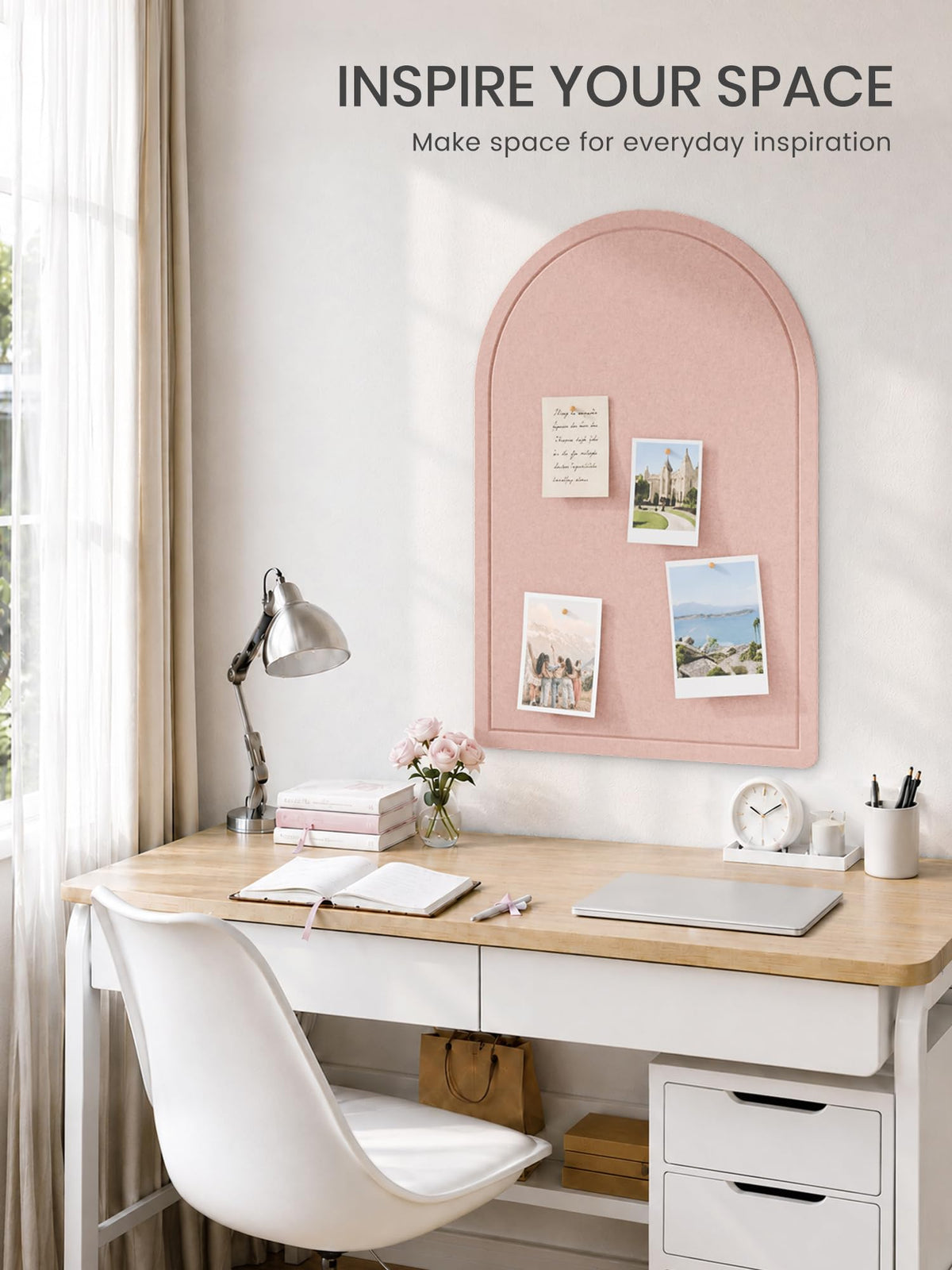 Large Arched Felt Bulletin Board 35.4''×23.6'' (Pink)