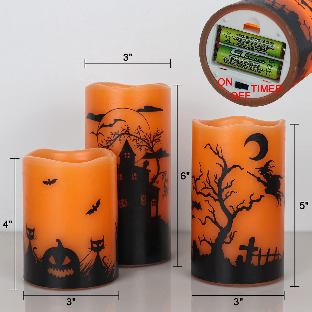 Halloween Orange Flameless Pillar Candles with 6H Timer (Orange)