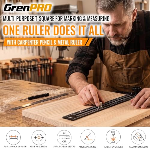 Woodworking Scriber Marking Line Ruler with Carpenter Pencil & Metal Ruler