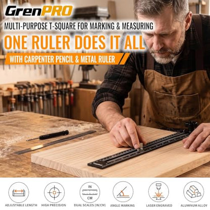 Woodworking Scriber Marking Line Ruler with Carpenter Pencil & Metal Ruler