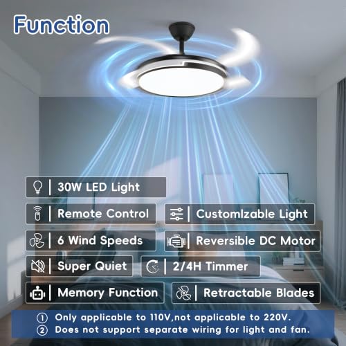 42 inch Retractable Ceiling Fan with Light