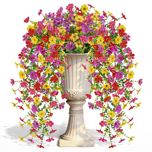 UV Resistant Artificial Hanging Flowers for Outdoors (Colorful)