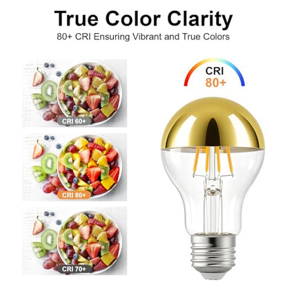 A19 E26 Gold Top Half Chrome Light Bulbs (Gold 3000k Warm White Light)