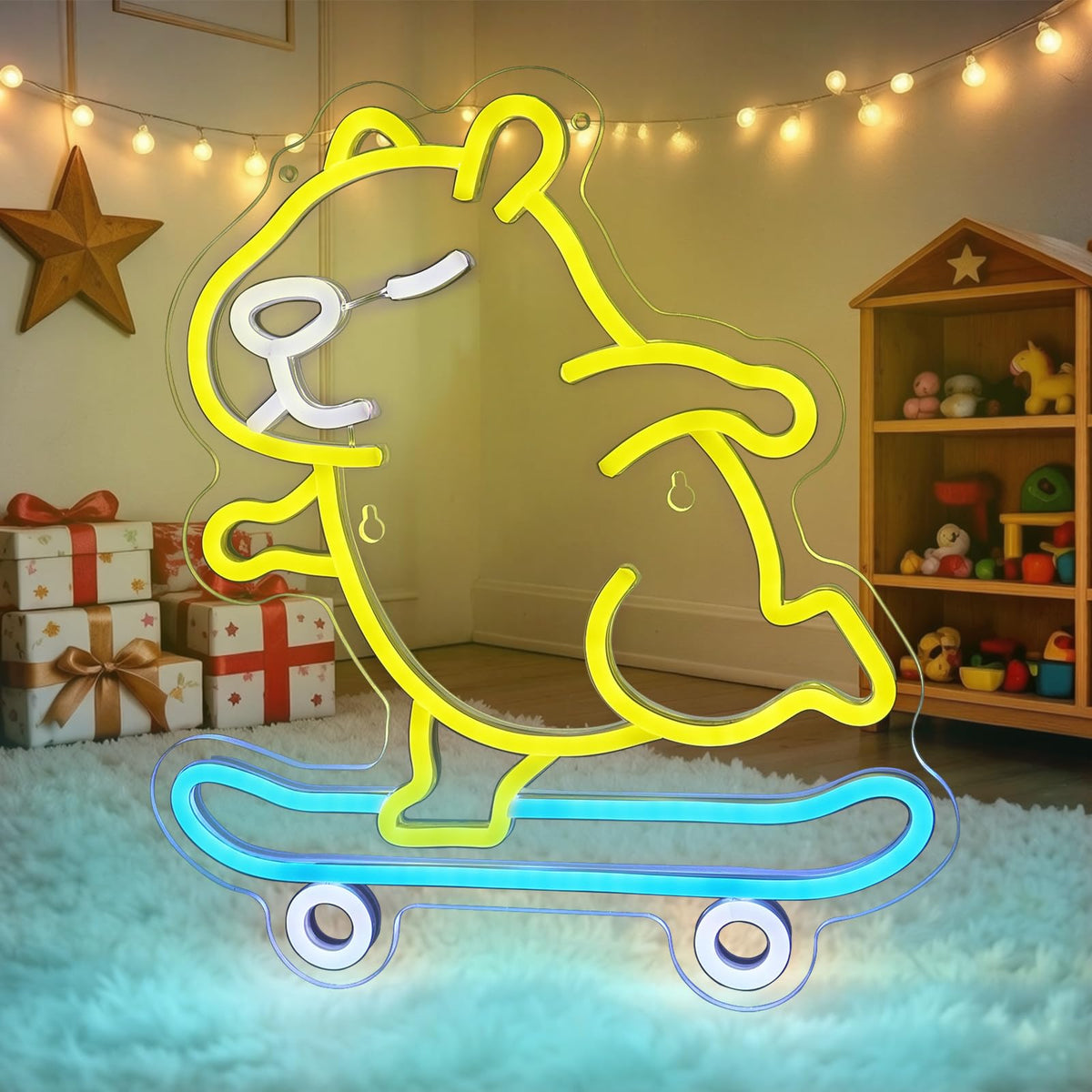 Capybara Neon Sign (Yellow, Blue and White)