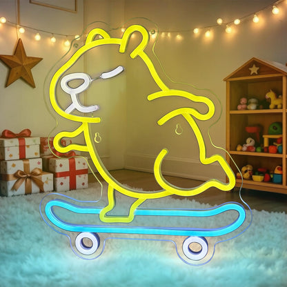 Capybara Neon Sign (Yellow, Blue and White)