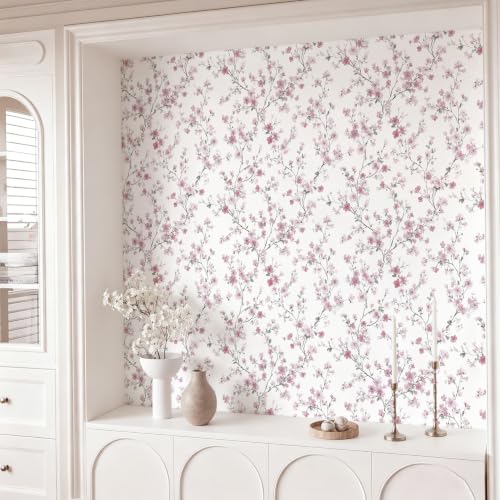 Floral Peel and Stick Wallpaper Pink Floral Contact Paper Cherry Blossom Self Adhesive Removable Wall Paper Flower Peel and Stick Wallpaper for Nursery Living Room Decor Vinyl