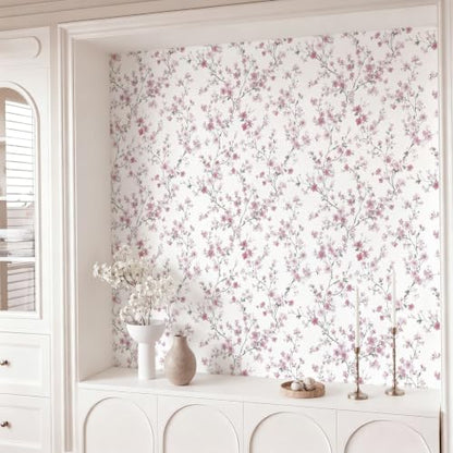 Floral Peel and Stick Wallpaper Pink Floral Contact Paper Cherry Blossom Self Adhesive Removable Wall Paper Flower Peel and Stick Wallpaper for Nursery Living Room Decor Vinyl