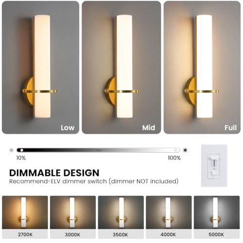 Modern Wall Sconces 5CCT LED Dimmable Bathroom Sconces for Living Room Bedroom Hallway