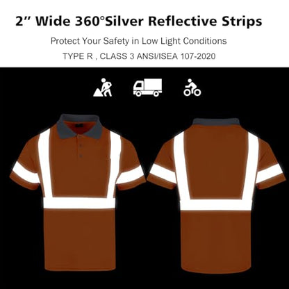 3pcs Hi Vis Polo Shirts for Men Reflective ANSI Class 2 Safety High Visibility Construction Work T Shirts