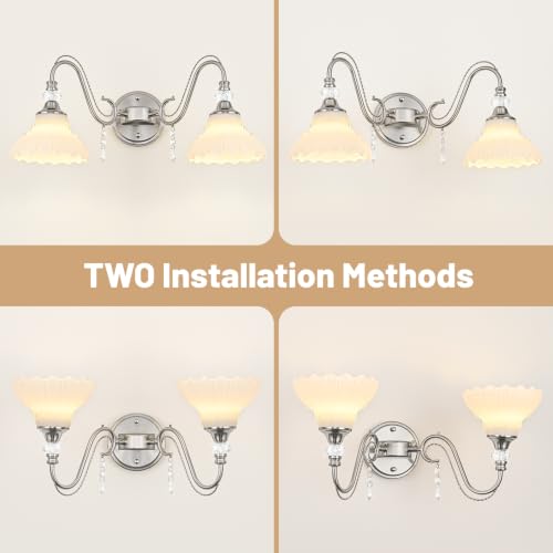 Brushed Nickel Bathroom Vanity Light (Nickel and White / 2-Light)