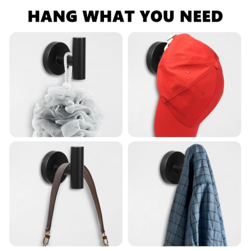 Matte Black Bathroom Robe Hook Heavy Duty Round Base Wall