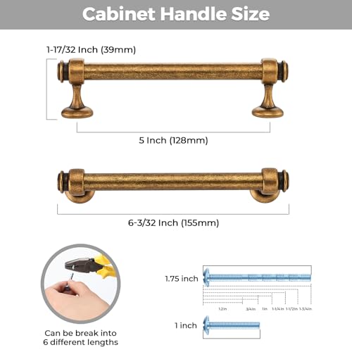 4 Pack Antique Brass Cabinet Handles (Antique Brass / 5 Inch Hole Center)