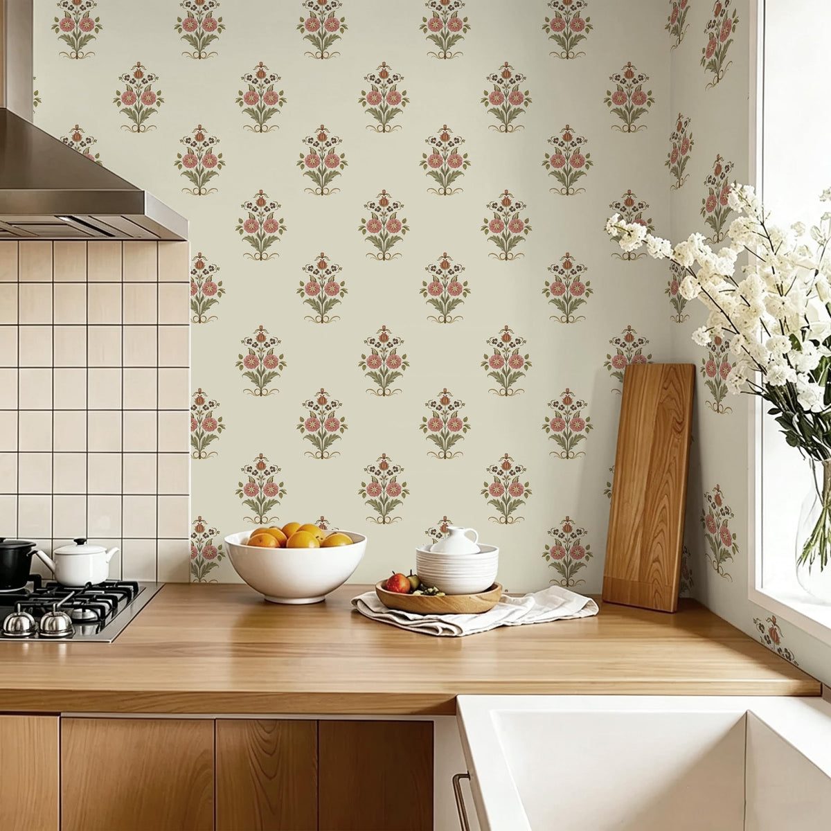 Vintage Floral Wallpaper Cottage Peel and Stick Wallpaper Retro Pink Flower Contact Paper for Cabinets Drawers Farmhouse Removable Self (Beige and Pink / 17.3" x 78.7")