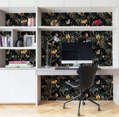 Black Woodland Bird Peel and Stick Wallpaper