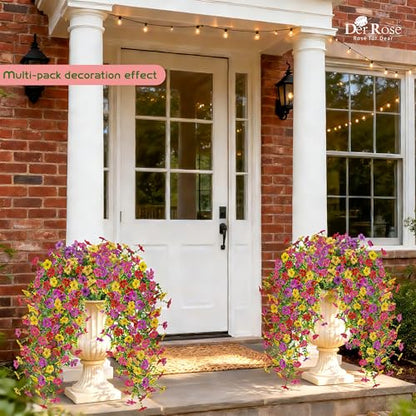 UV Resistant Artificial Hanging Flowers for Outdoors (Colorful)
