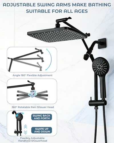 Shower Head with Handheld (C-Matte Black / Rectangular 12")