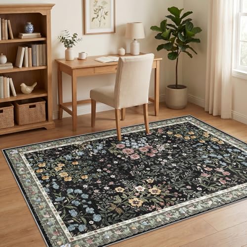 Washable Living Room Area Rug 5x7 (Black / 5x7)