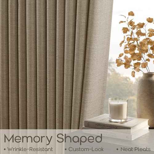 Brown 105 Inch Semi Sheer Thick Linen Memory Training Pinch Pleat Curtains (Dark Flax / 40"W x 105"L (Pack of 2))