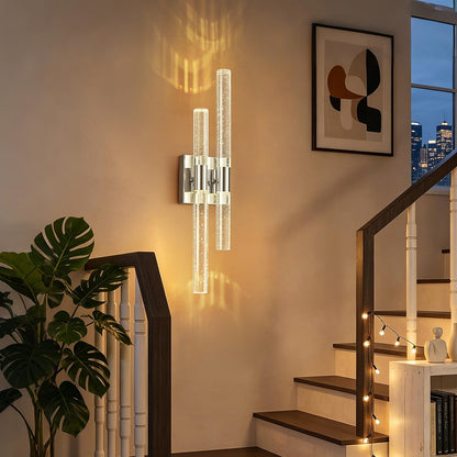 Modern LED Vanity Light Bubble Crystal Sconces Wall Lighting Chrome Wall Sconce Hardwired 21.25in 4000K Vertical and Horizontal Wall Mounted Sconces for Bedroom Living Room Hallway（1 (Chrome-1 Pack)