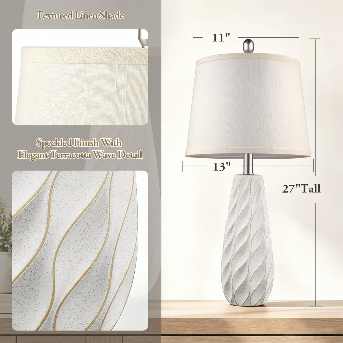 27" Ceramic Table Lamps Set of 2 Coastal Lamps (27" 2 Pcs - White)