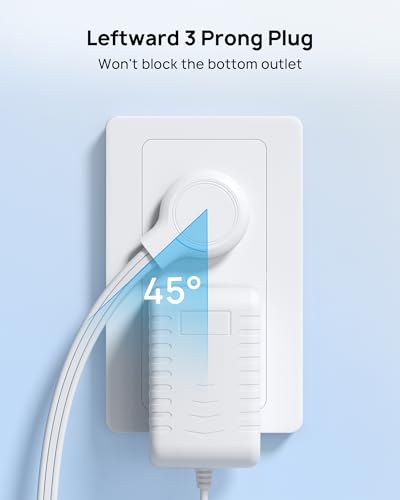 Leftward Flat Plug Extension Cord 12ft for Small Tight Spaces (12 ft / Leftward 3 Prong / White)