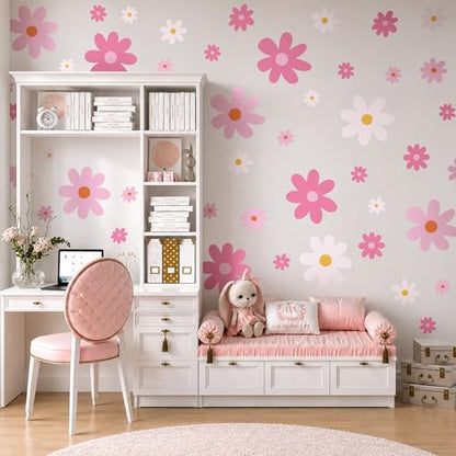 52 Pcs Large Pink Daisy Wall Decals (Pink)