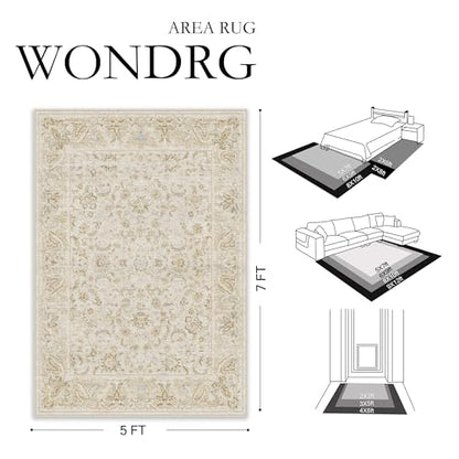 2x3 Beige Washable Area Rug Non Slip Retro Distressed Doormat (Distressed | Beige / 2' x 3' (Rectangular))
