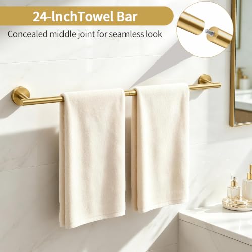 5 Piece Gold Bathroom Accessories 24 Inch Towel Racks for Bathroom (Brushed Gold)