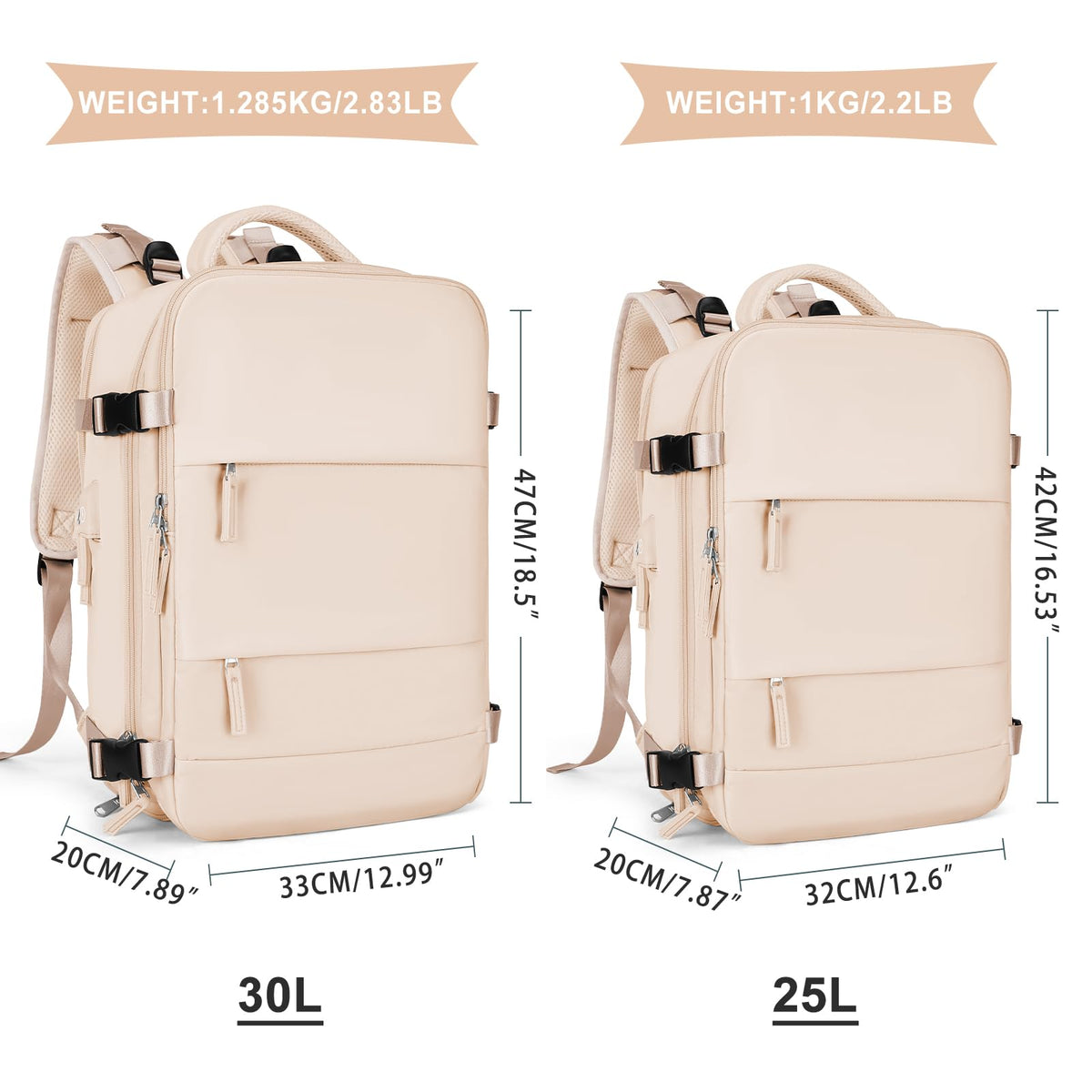 Travel Backpack For Women Men (Beige / 25 liters)
