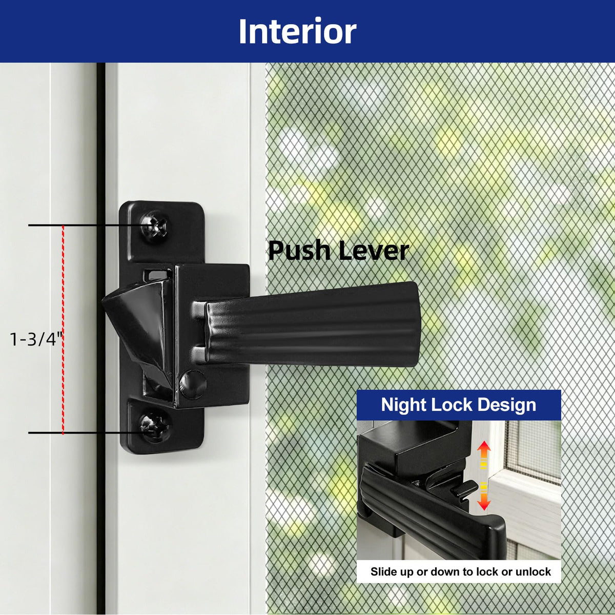 Screen and Storm Door Push Button Latch Handle Set with Night Lock (1 Pack / Black)