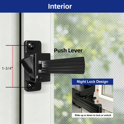 Screen and Storm Door Push Button Latch Handle Set with Night Lock (1 Pack / Black)