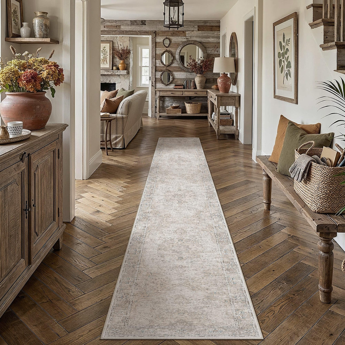 Beige Runner Rugs 3x10 Washable Rug Indoor Carpet (Multi Beige / 3' x 10' (Runner))