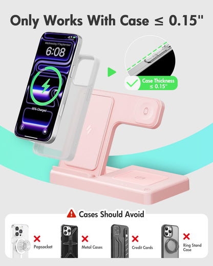 Wireless Charger iPhone Charging Station for Apple Multiple Devices (Pink)