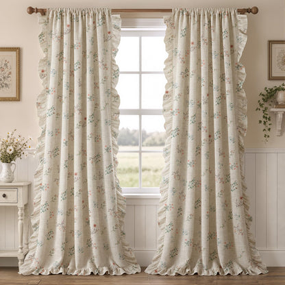 Floral Ruffle 90% Blackout Curtains 84 Inch 2 Panels Linen Texture (Ruffles / 52"W x 84"L (Pack of 2))