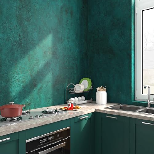 Dark Green Limewash Wallpaper Peel and Stick Teal Concrete Wallpaper Green Cement Textured Basement Concrete Contact Paper Waterproof