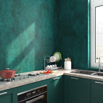 Dark Green Limewash Wallpaper Peel and Stick Teal Concrete Wallpaper Green Cement Textured Basement Concrete Contact Paper Waterproof