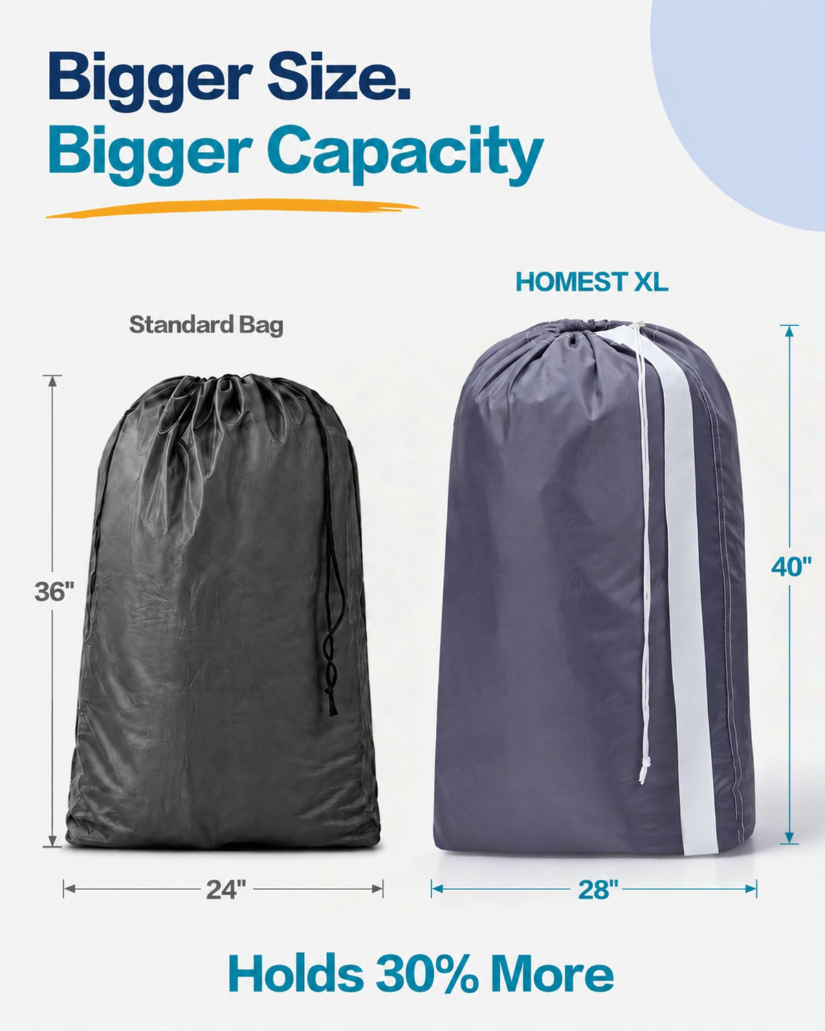 2 Pack XL Nylon Laundry Bag with Strap ((2 pack) Grey and Sky Blue)