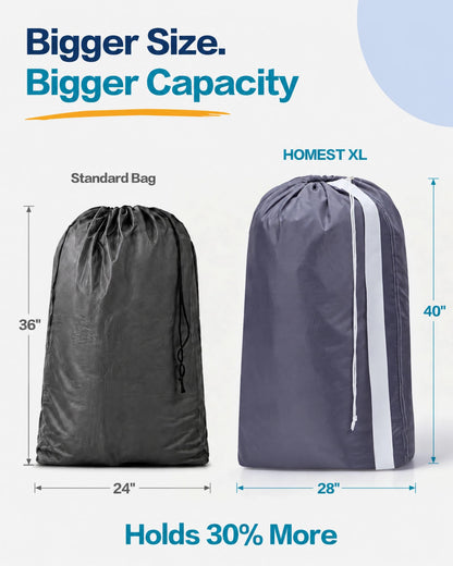 2 Pack XL Nylon Laundry Bag with Strap ((2 pack) Grey and Sky Blue)