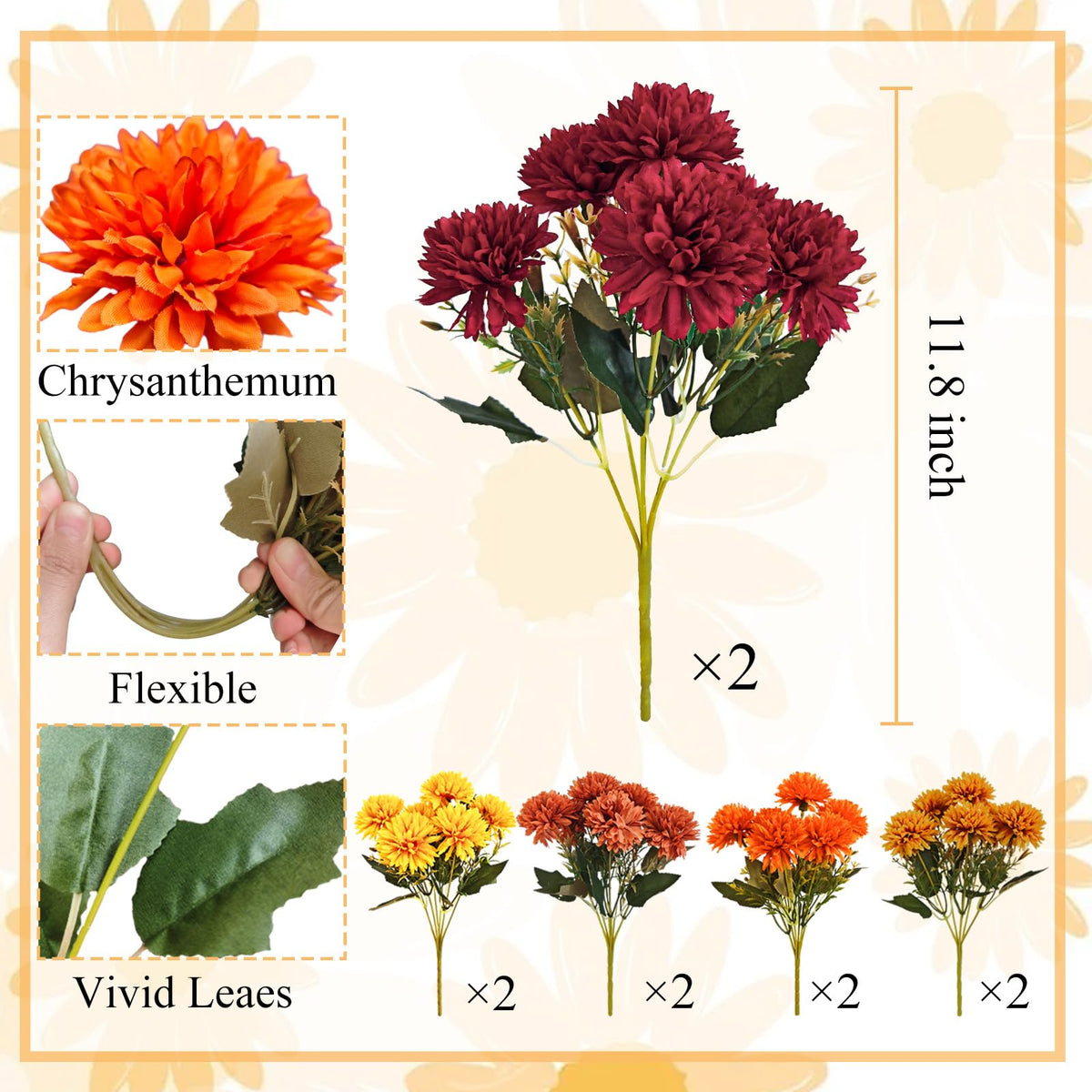 10Pcs Fake Flowers Artificial Mums for Outdoors (Mixed Mums / 10Pcs)