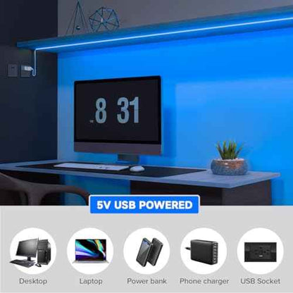 FCOB 5V USB Powered Blue Color COB LED Strip Lights for TV (Blue / 9.8FT)