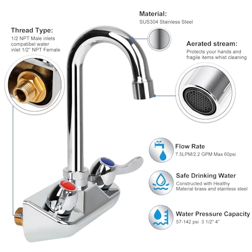 4 Inch Center Commercial Sink Faucet with Gooseneck Spout