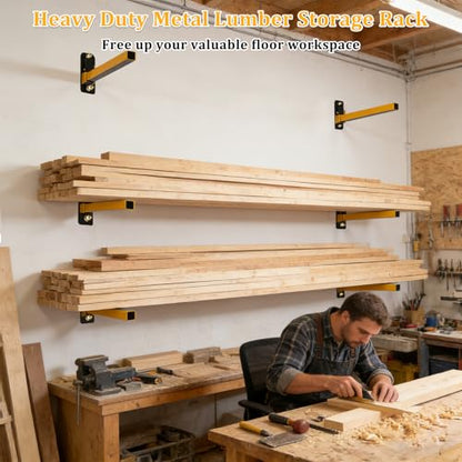 Lumber Storage Rack Heavy Duty Wall Mount Storage Shelves Sturdy Garage Shelving Freestanding Metal Firewood Rack DIY friendly Wall Storage for Indoor & Outdoor