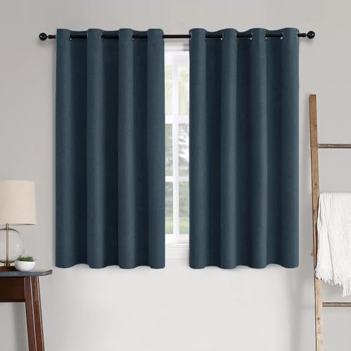 100% Blackout Linen Curtains for Bedroom 52x45 Inches Navy (Navy / 52"W x 45"L (Pack of 2))