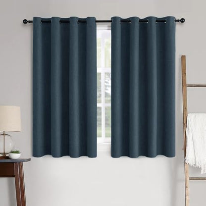 100% Blackout Linen Curtains for Bedroom 52x45 Inches Navy (Navy / 52"W x 45"L (Pack of 2))