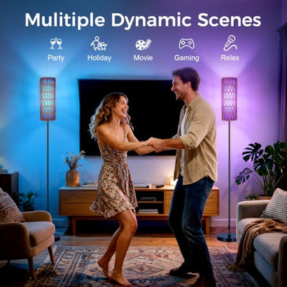 Boho Floor Lamp for Living Room with Smart RGB Bulb