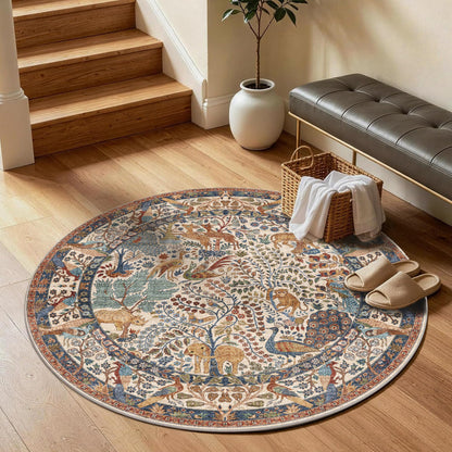 4ft Round Rug Circular Animal Print Area Rug Low Pile Indoor Rug (Beige / 4' (Round))